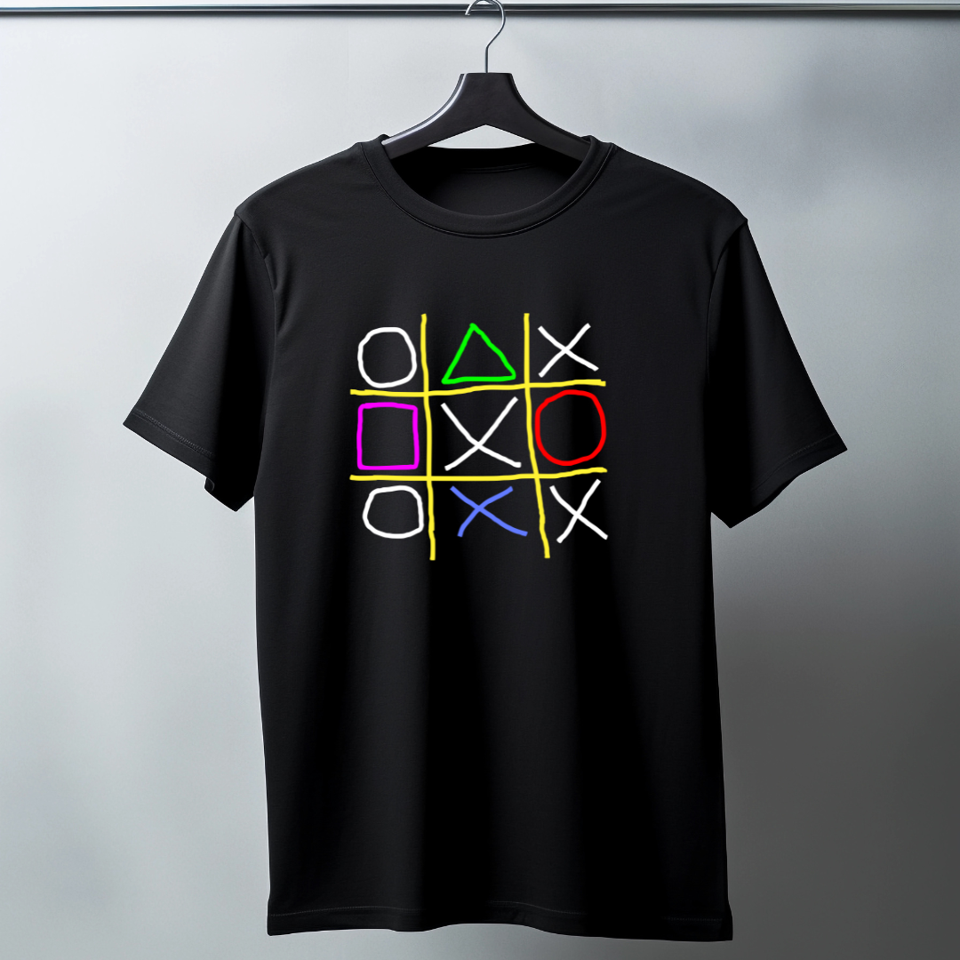 Tic Tac Toe Shapes Graphic T-Shirt | Fun Gamer-Inspired Casual Tee